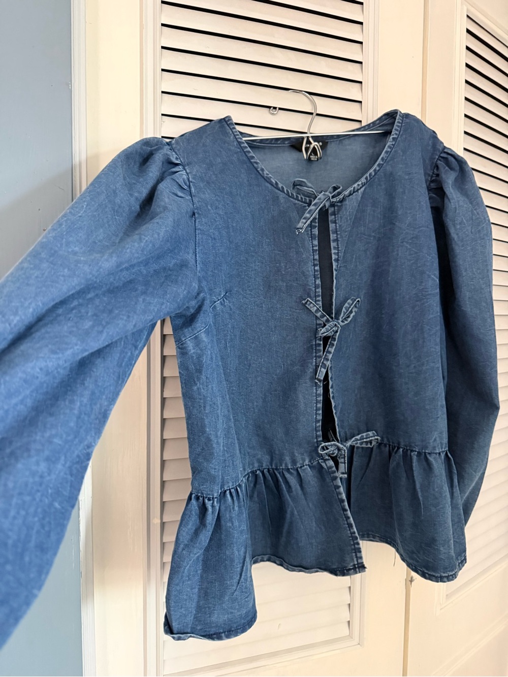 Denim Bow Tie Peplum Top
